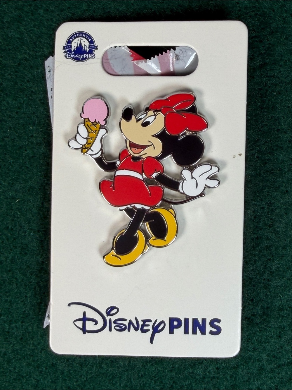 Disney Minnie Mouse Ice Cream Cone Pin on Card Authentic Disney Parks